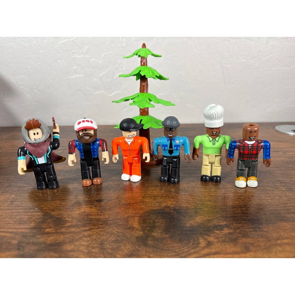 Roblox Action Figure Lot 6 Figures and Tree Accessory Police Chef Prisoner Set